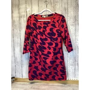 Boden Silk Cotton Pink Purple Abstract Print Shift Dress 3/4 Sleeve Size US 6